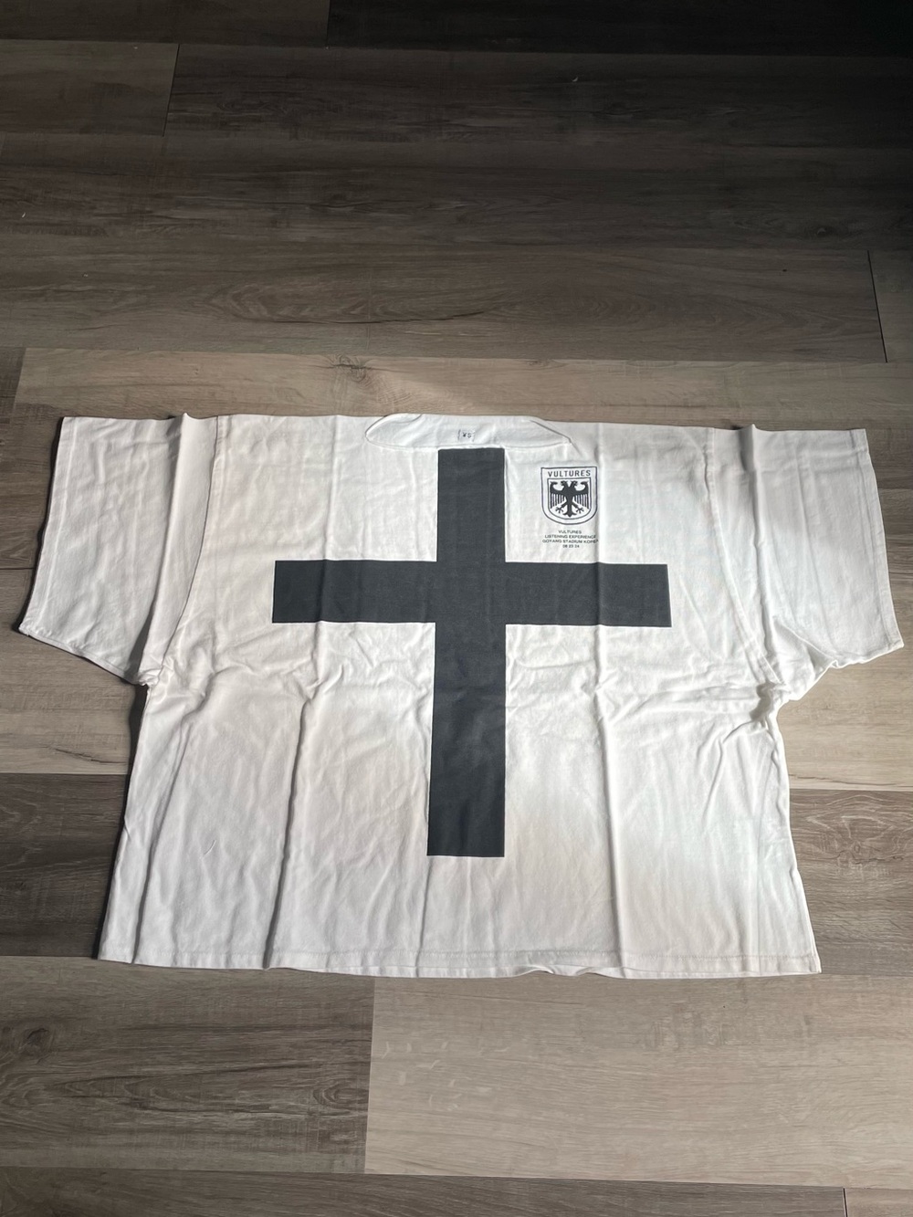 Yeezy White Tee with Large Black Cross Graphic